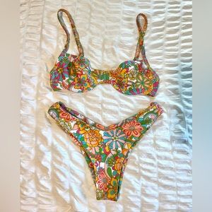 Kulani Kinis: Floral Underwire Bra Bikini Top and Bottoms